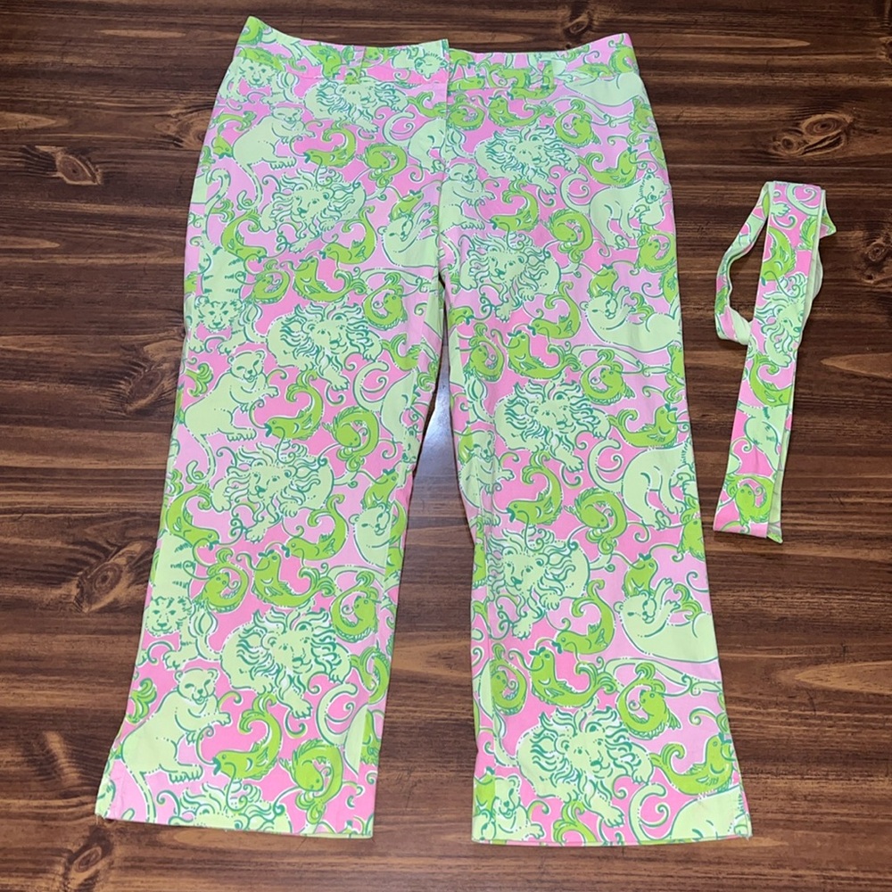 Lilly Pulitzer green/pink pants with belt size 6